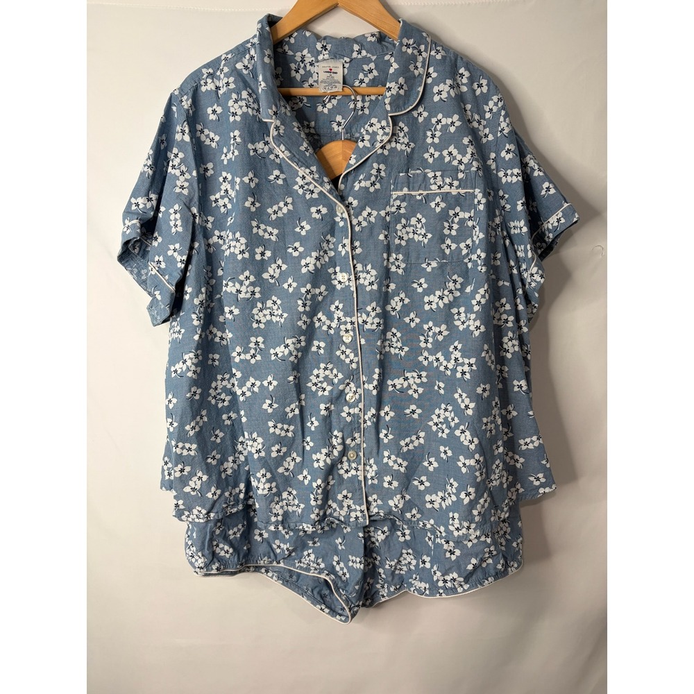 Draper James x Lands End Blue White Floral Cotton Pajama Set 3X 24W-26W Shorts